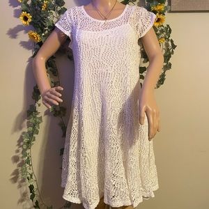 White dress w/ minor stains on front top shoulder, underarms, and bottom spot
